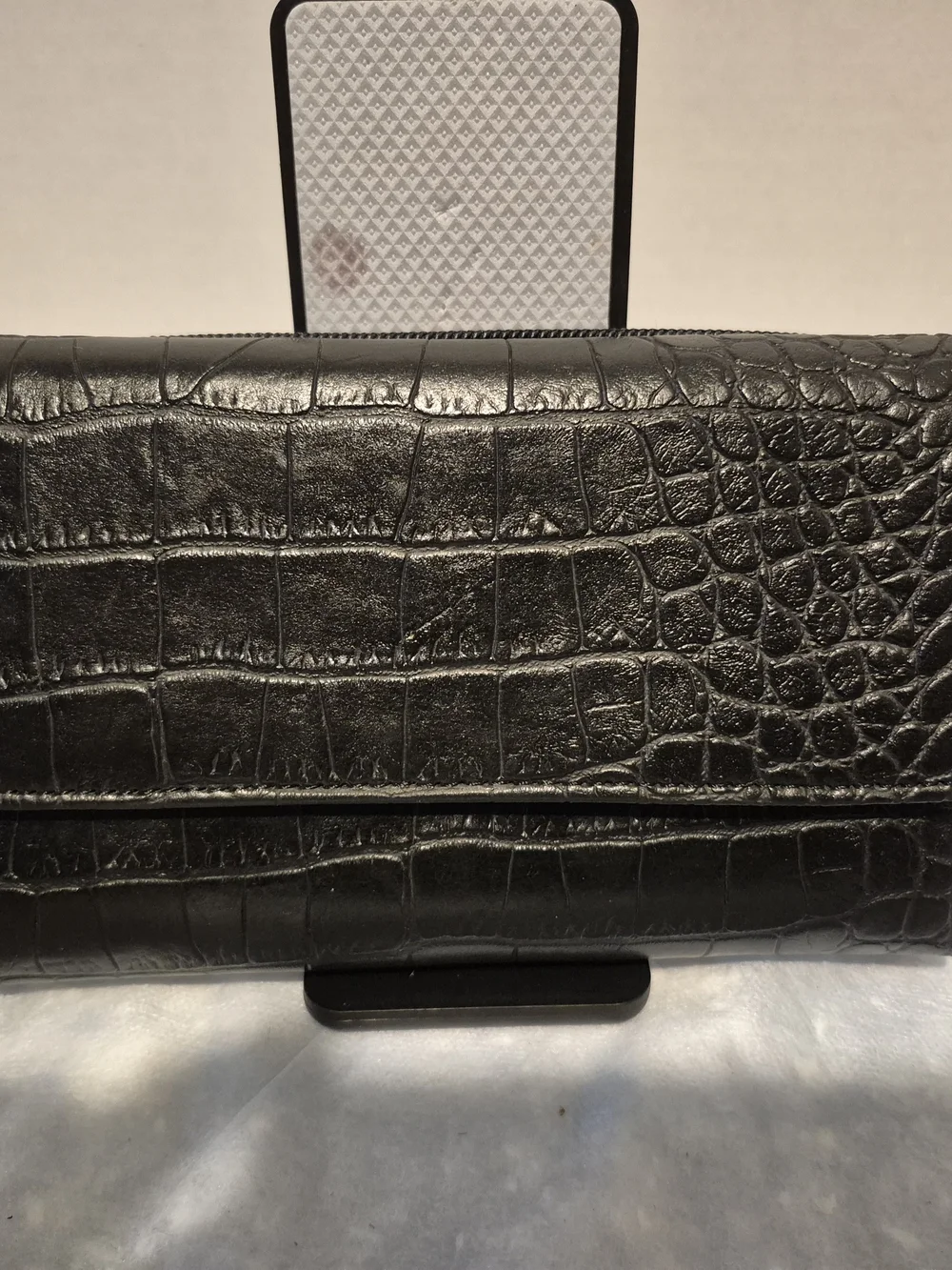 Leather Croc-Embossed Women's Wallet in Black